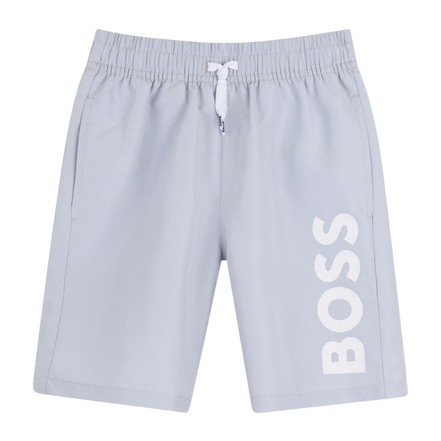BOSS Kids Printed Logo Pale Blue Swim Shorts