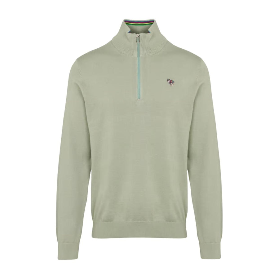 Paul Smith Zebra Logo Patch Saga Green Half Zip Knit Sweater