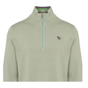 Paul Smith Zebra Logo Patch Saga Green Half Zip Knit Sweater