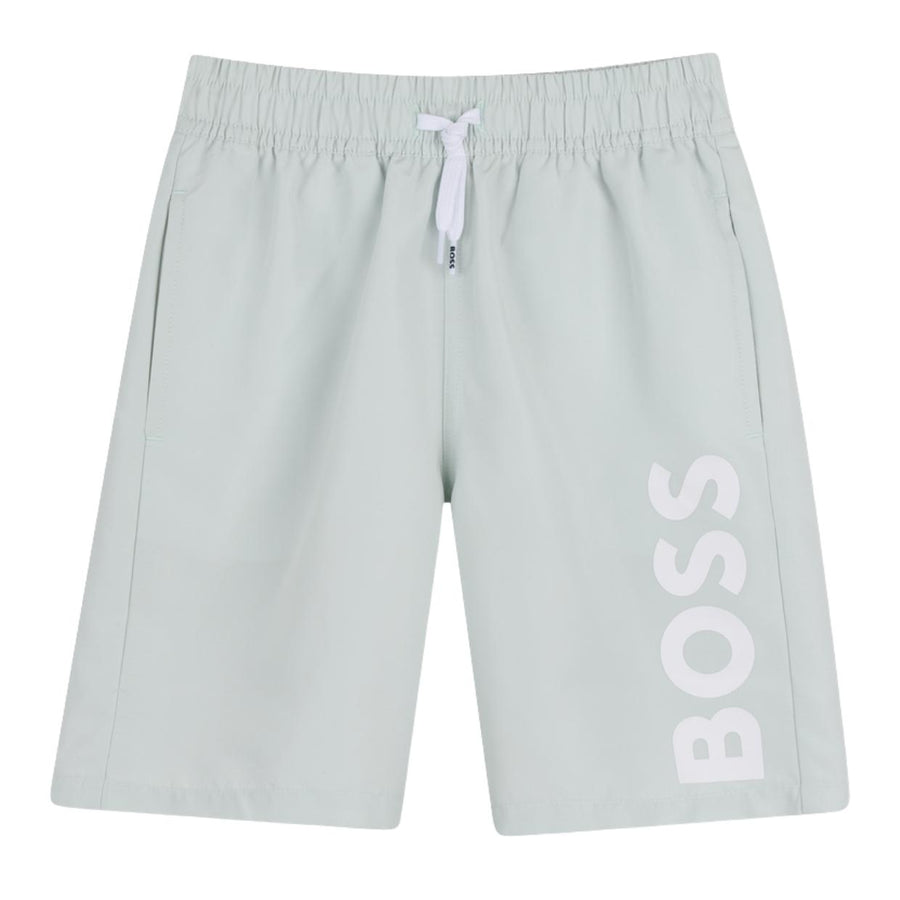 BOSS Kids Printed Logo Sprout Green Swim Shorts