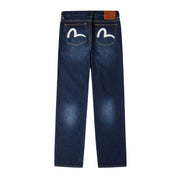 EVISU Brushstroke Seagull Print Regular Fit Indigo Wash Effect Denim Jeans