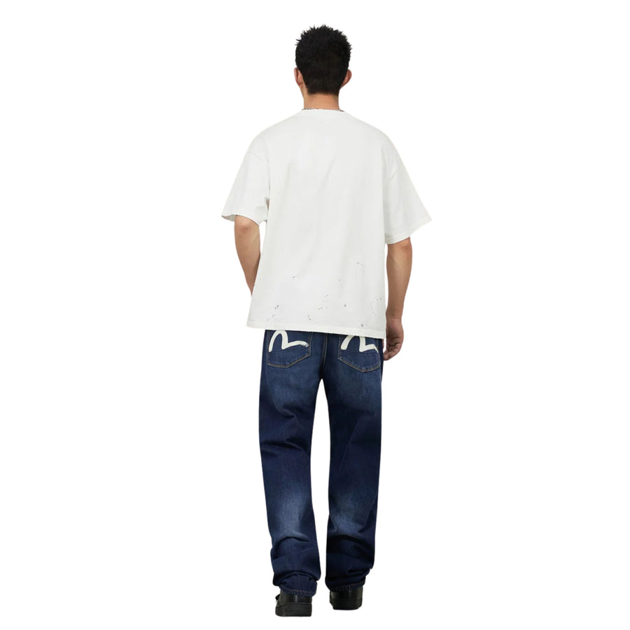 EVISU Brushstroke Seagull Print Regular Fit Indigo Wash Effect Denim Jeans