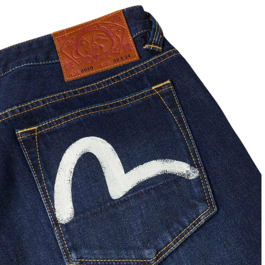 EVISU Brushstroke Seagull Print Regular Fit Indigo Wash Effect Denim Jeans