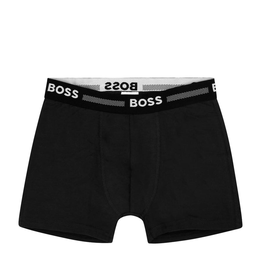 BOSS Kids Stretch Cotton Black Two-Pack Boxers