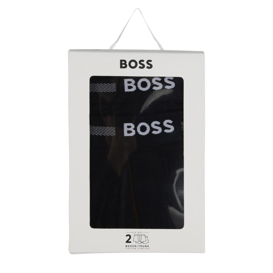 BOSS Kids Stretch Cotton Black Two-Pack Boxers