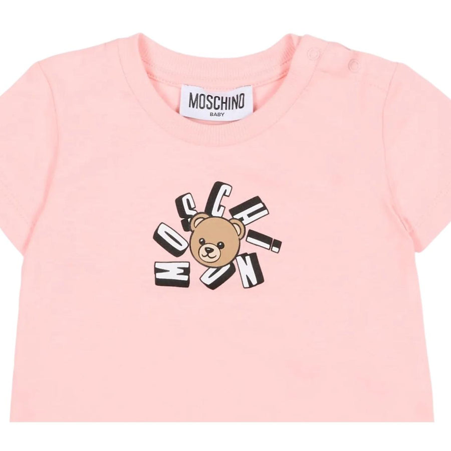 Moschino Baby Print Logo Pink Short Sleeve T-Shirt