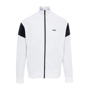BOSS Contrast Inserts Cotton Blend White Zip Sweatshirt