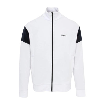 BOSS Contrast Inserts Cotton Blend White Zip Sweatshirt