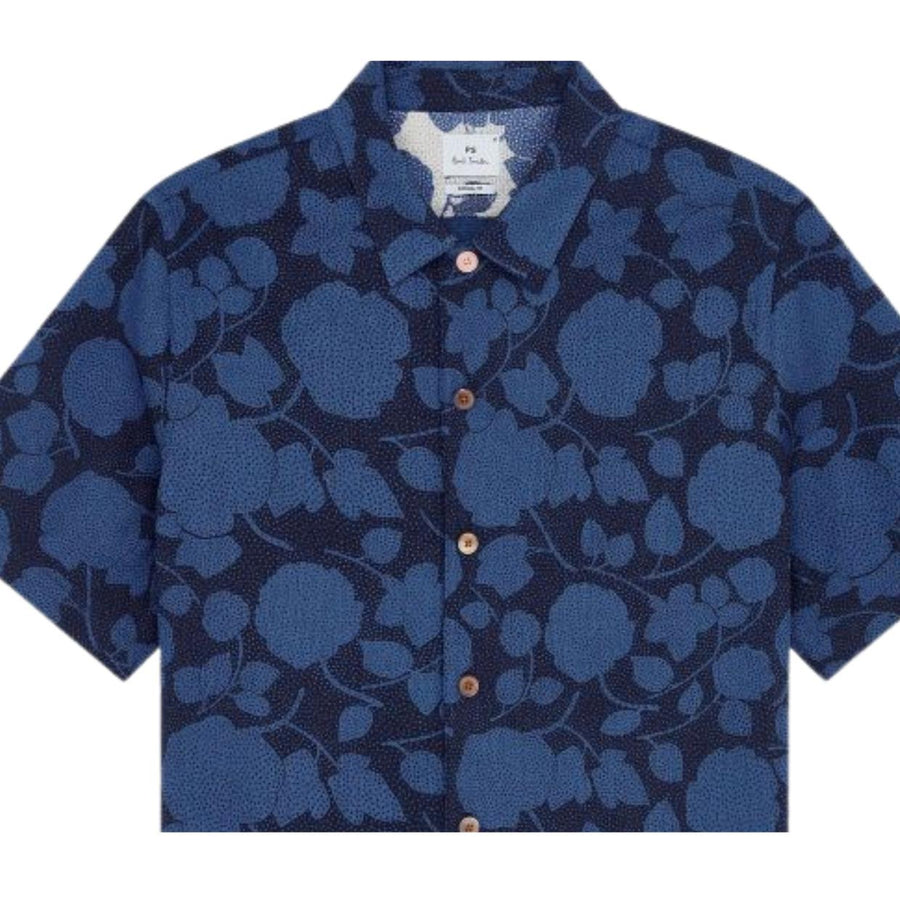 Paul Smith Causal Fit Floral Short Sleeve Blue Shirt