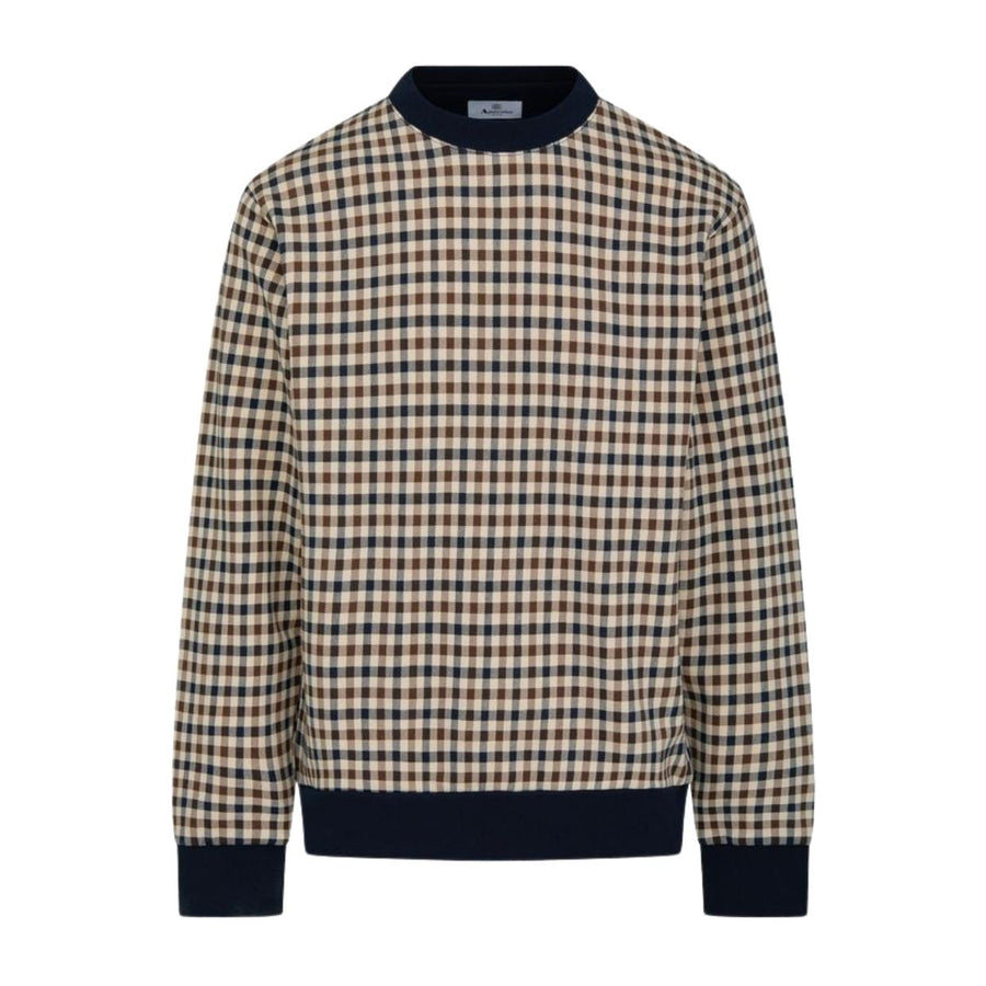 Aquascutum Active Club Check Navy Crewneck Sweatshirt