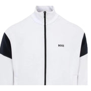 BOSS Contrast Inserts Cotton Blend White Zip Sweatshirt
