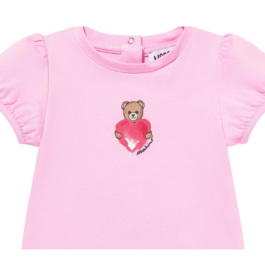 Moschino Baby Heart & Teddy Bear Logo Pink T-Shirt
