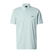 BOSS Printed Pattern Cotton Pique Turquoise Polo Shirt
