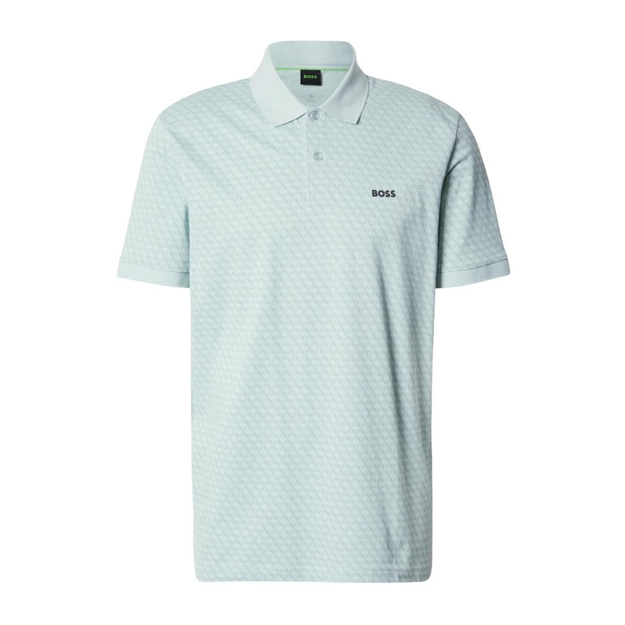 BOSS Printed Pattern Cotton Pique Turquoise Polo Shirt