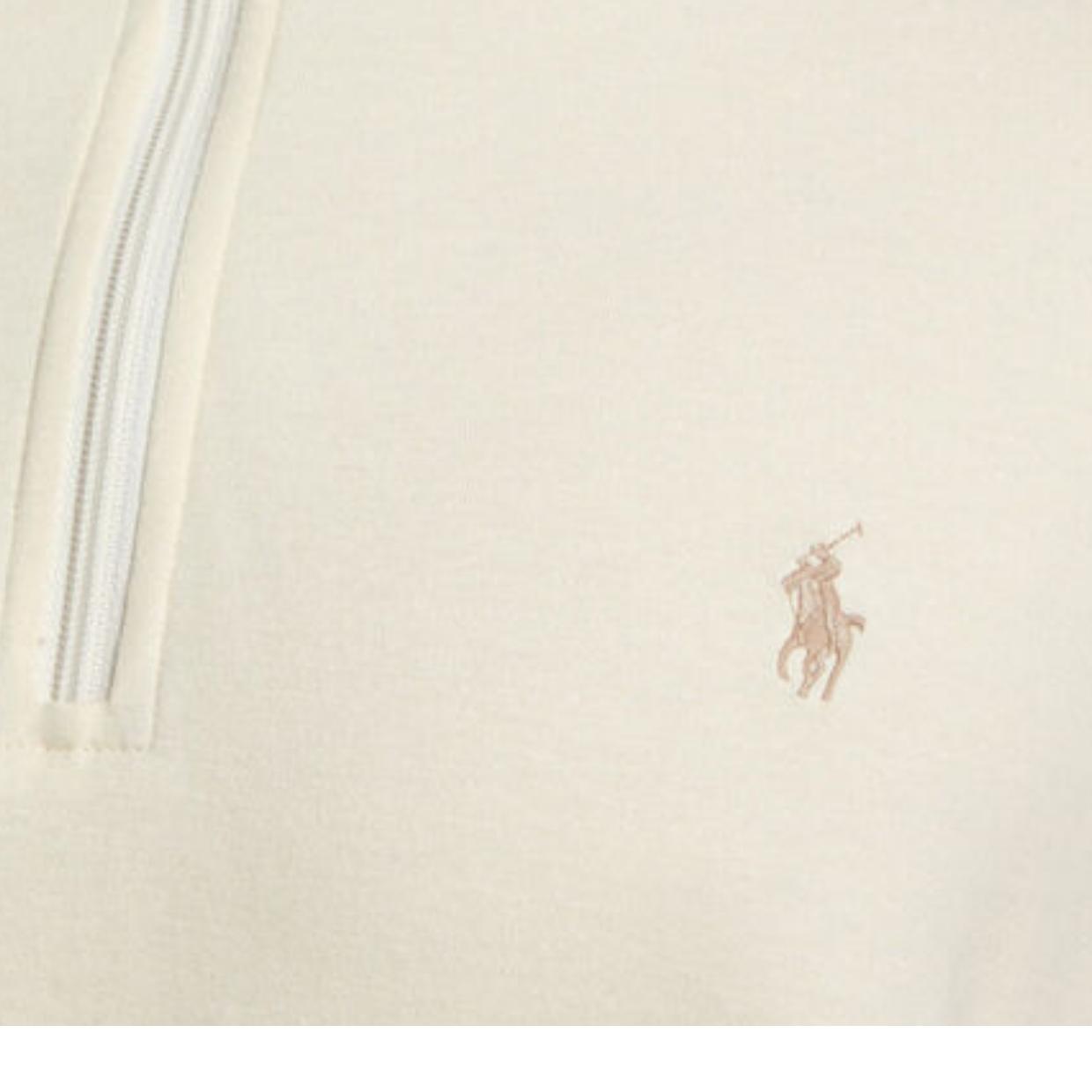 Ralph Lauren Embroidered Logo Half Zip Cream Sweatshirt