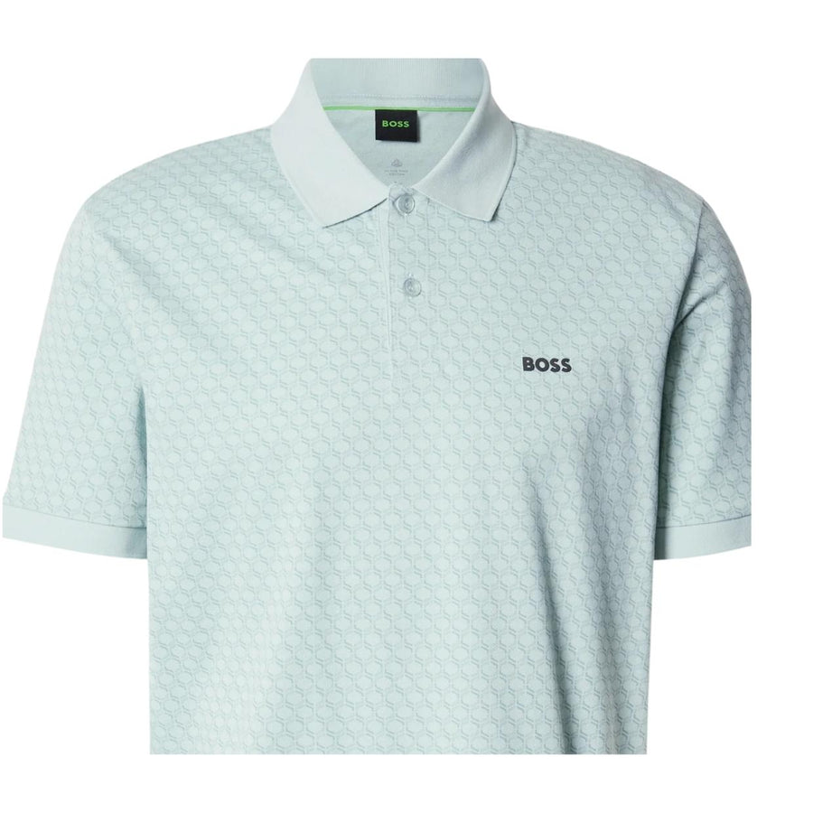 BOSS Printed Pattern Cotton Pique Turquoise Polo Shirt