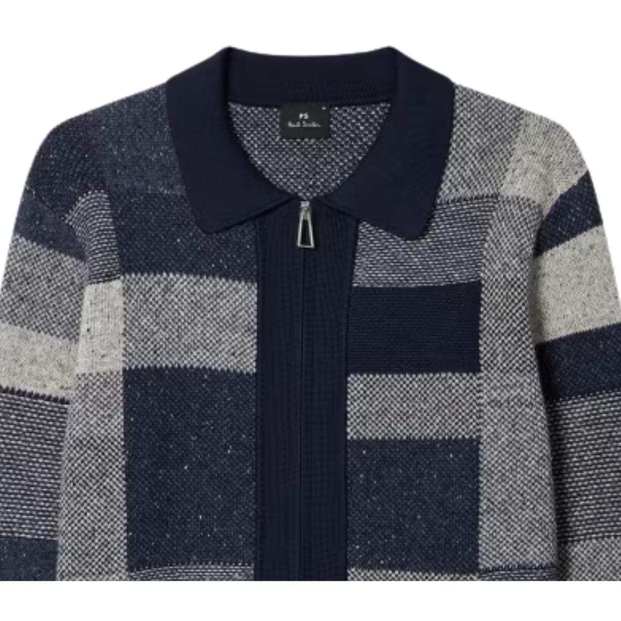 Paul Smith Tonal Patchwork Navy Zip-Through Cardigan