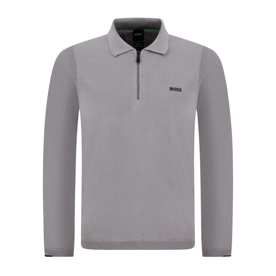 BOSS Regular Fit Grey Cotton Sweater Polo Shirt
