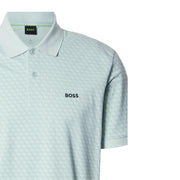 BOSS Printed Pattern Cotton Pique Turquoise Polo Shirt