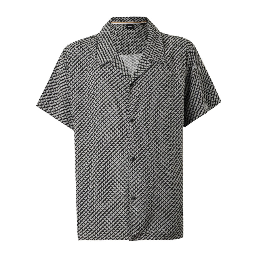 BOSS Regular Fit Grey All-Over Print Beach Shirt