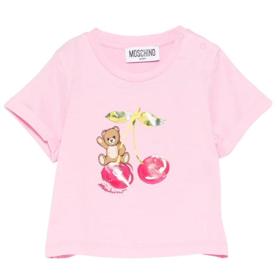 Moschino Baby Cherry Detail & Teddy Bear Logo Pink T-Shirt
