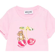 Moschino Baby Cherry Detail & Teddy Bear Logo Pink T-Shirt