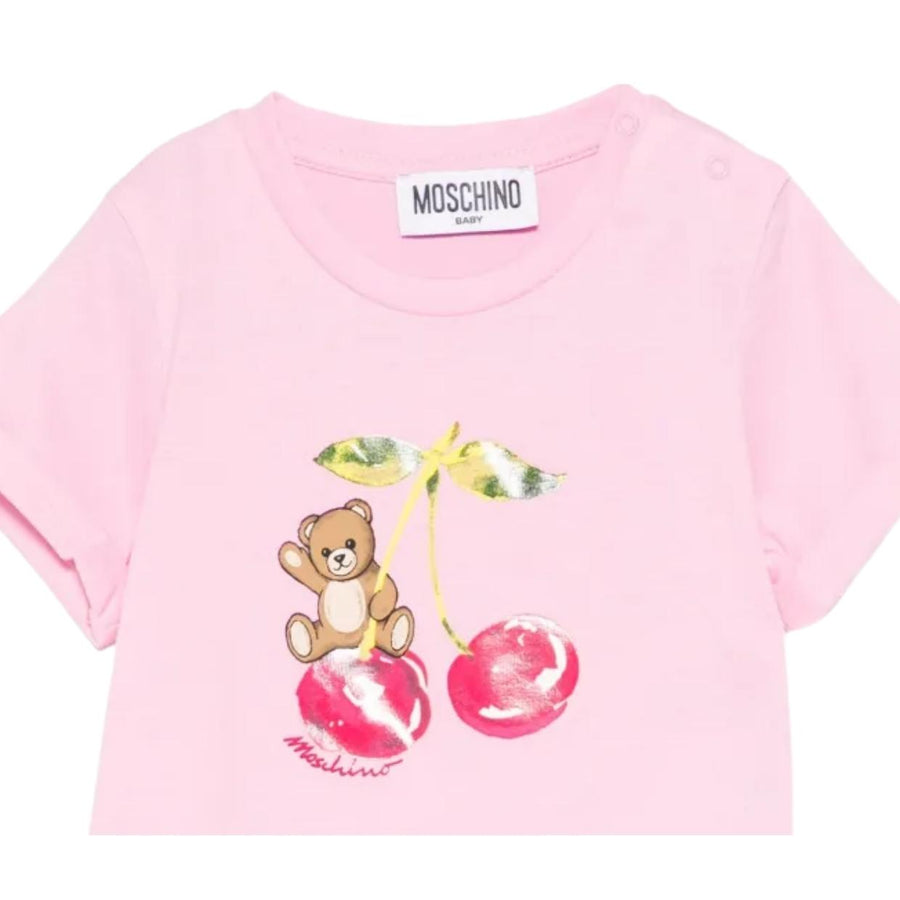 Moschino Baby Cherry Detail & Teddy Bear Logo Pink T-Shirt