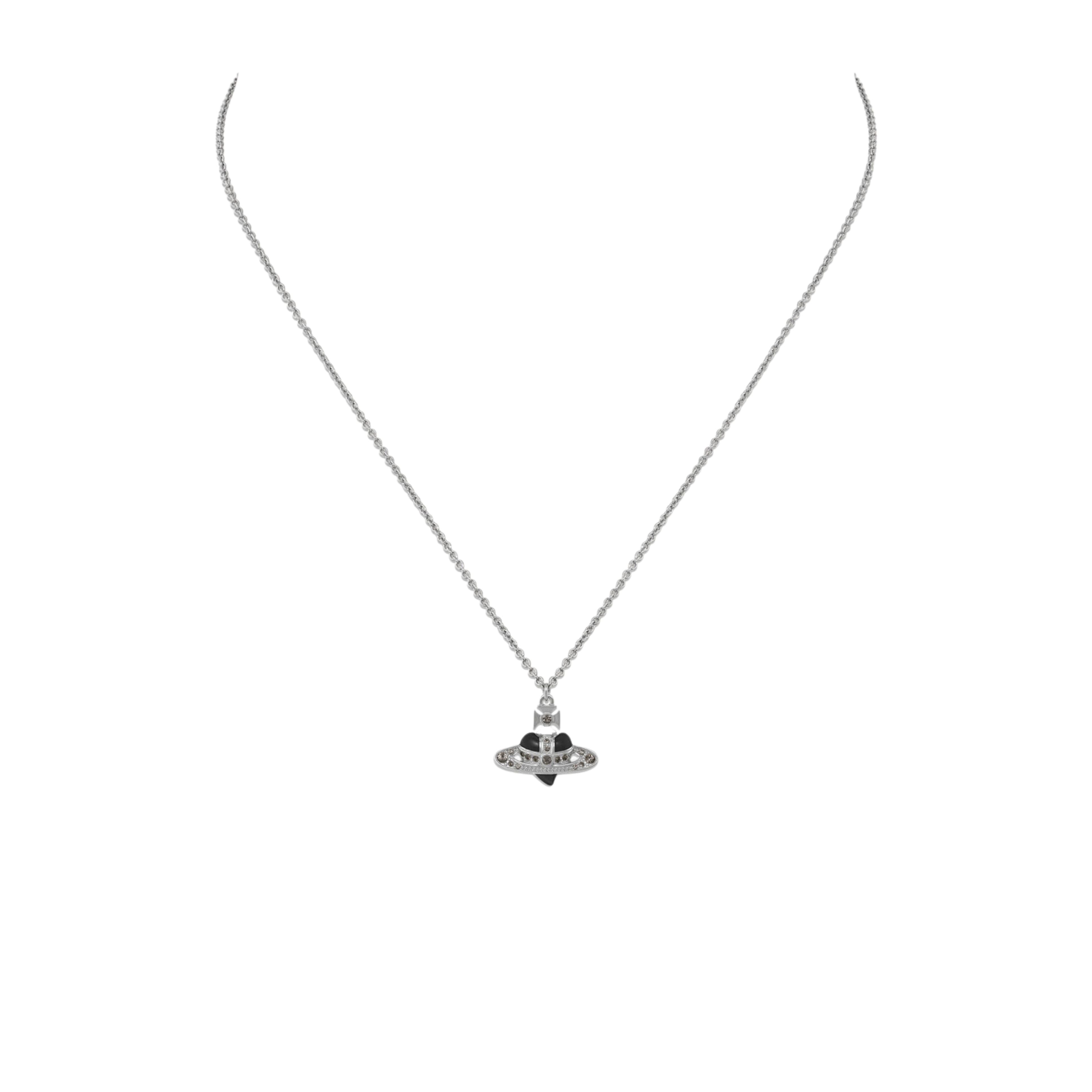Vivienne Westwood Platinum Black New Diamante Heart Pendant