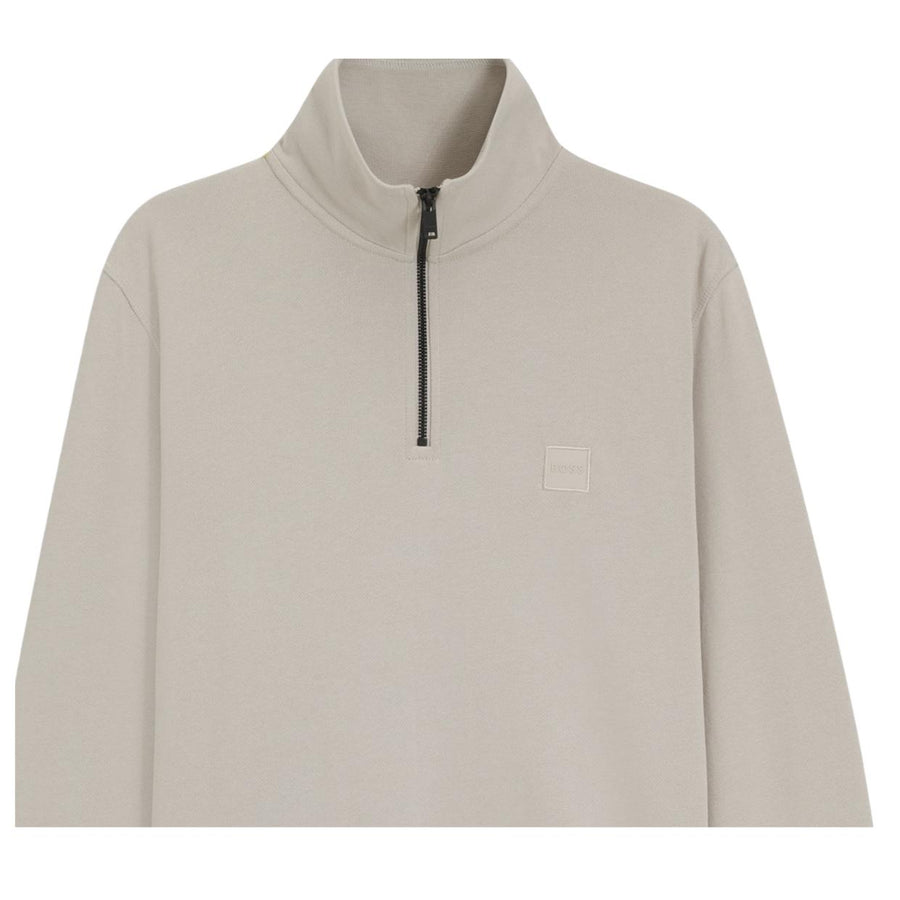 BOSS Logo Patch Zetrust Light Grey Half Zip Sweatshirt