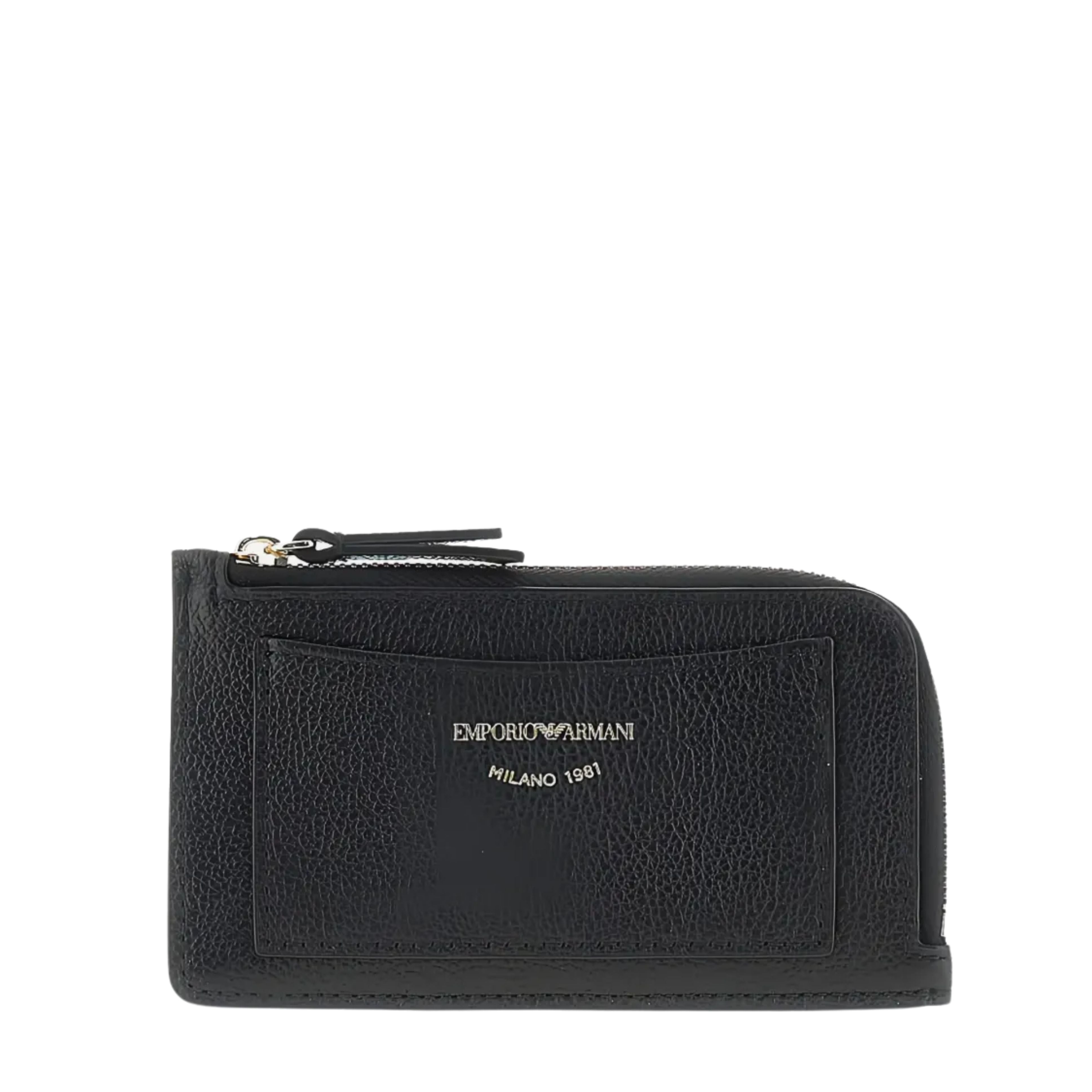Emporio Armani Logo Black Grained Leather Card Holder