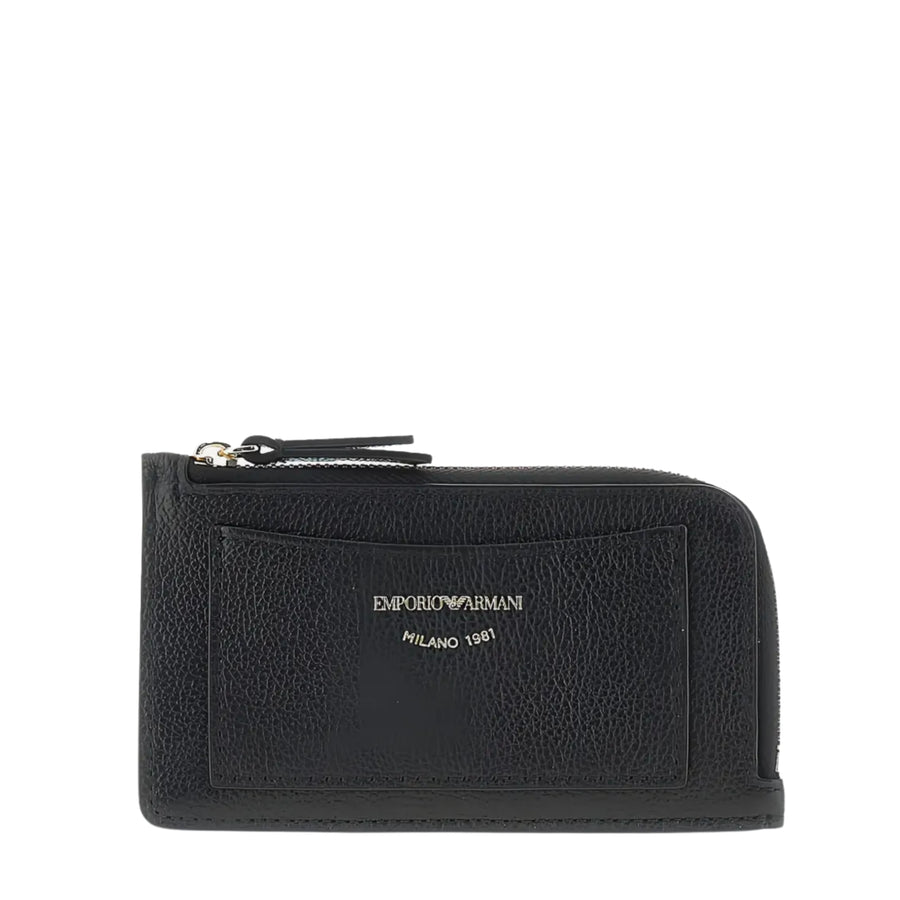 Emporio Armani Logo Black Grained Leather Card Holder