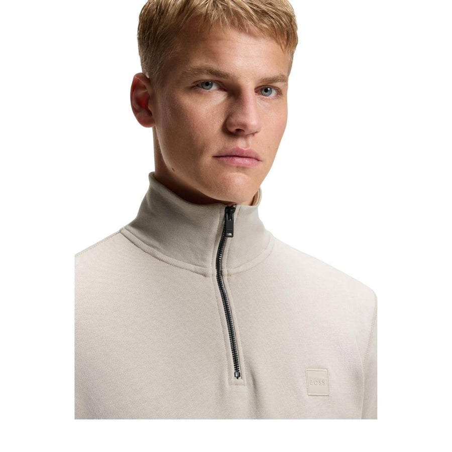 BOSS Logo Patch Zetrust Light Grey Half Zip Sweatshirt