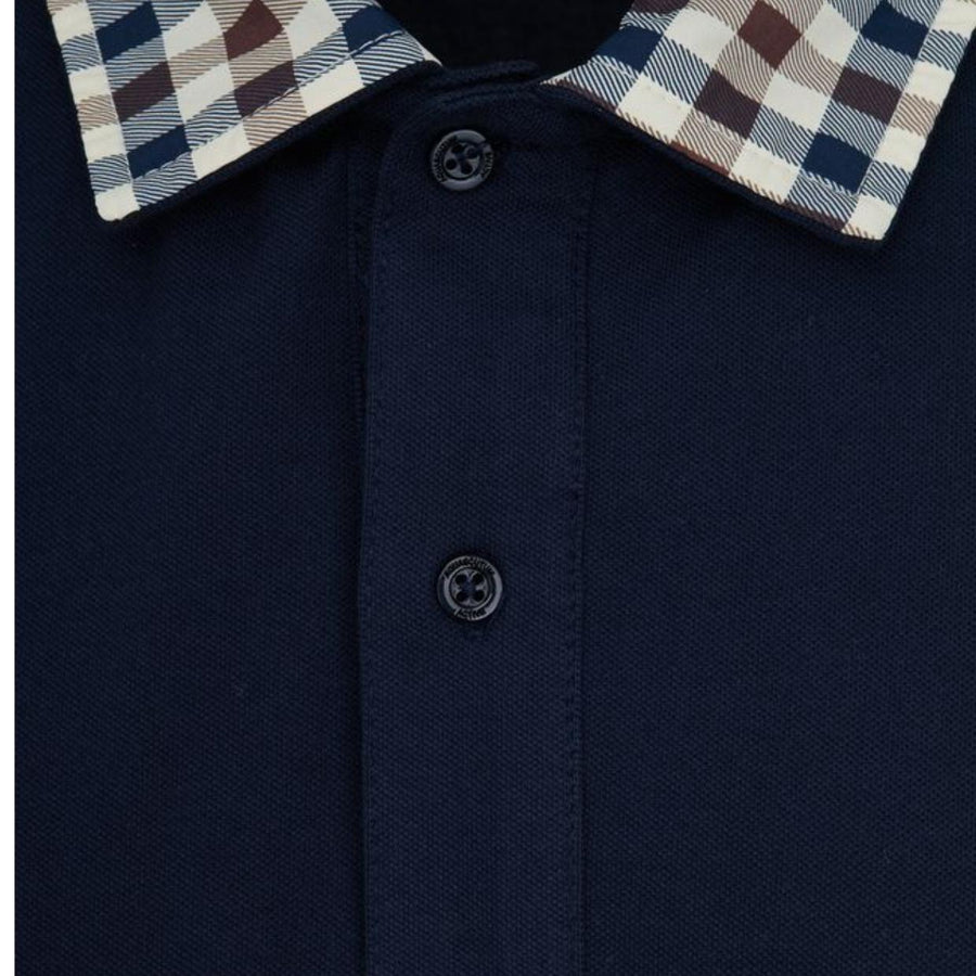 Aquascutum Active Club Check Collar Navy Polo Shirt