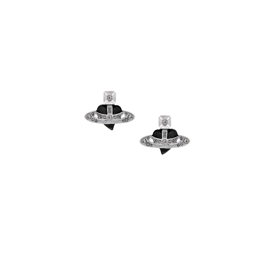 Vivienne Westwood Platinum Black New Diamante Heart Earrings