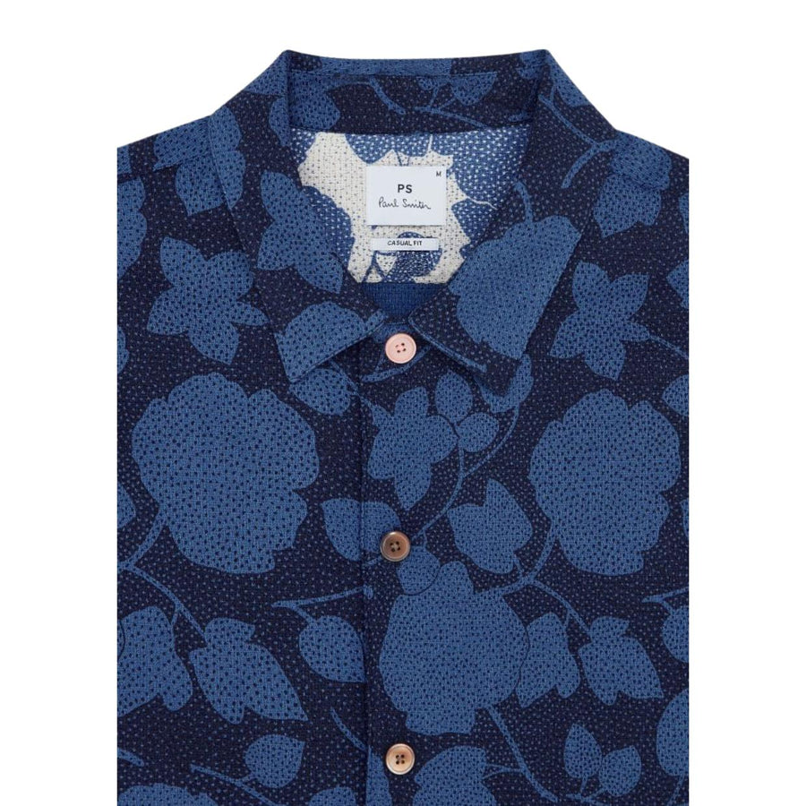 Paul Smith Causal Fit Floral Short Sleeve Blue Shirt