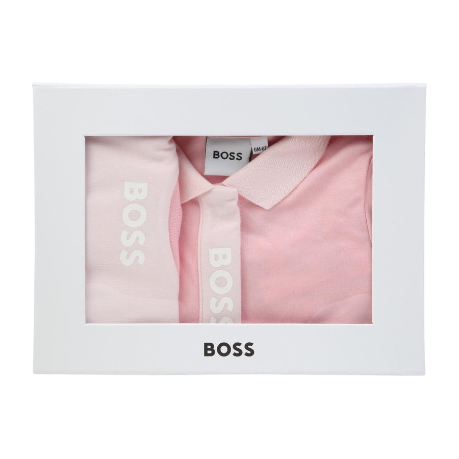 BOSS Babygrow & Bib Pink Set