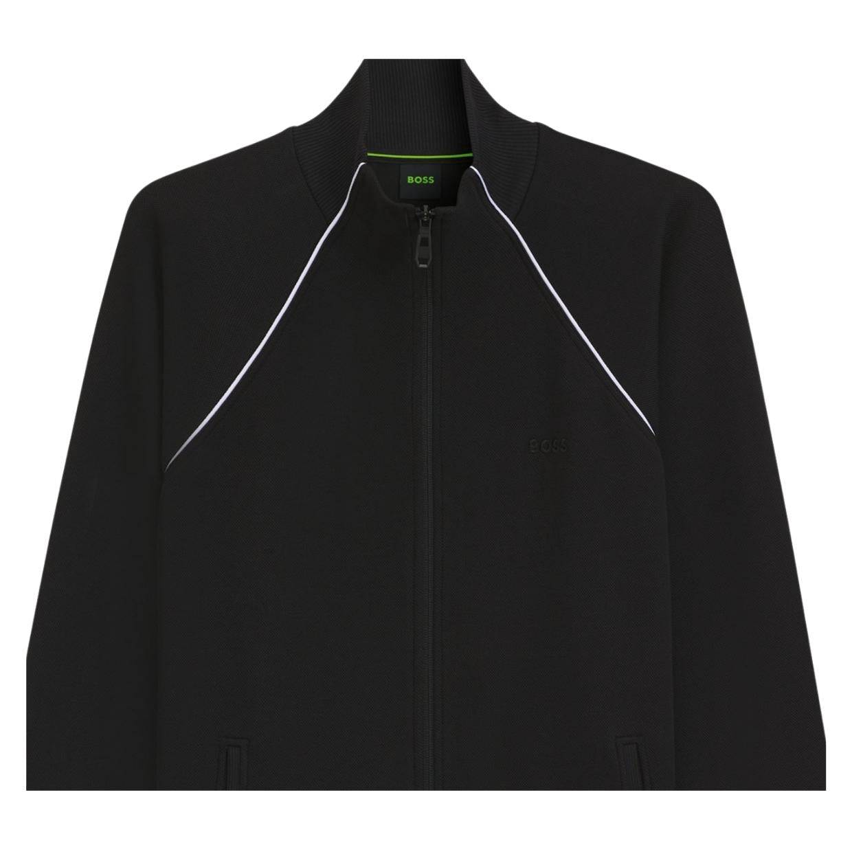 BOSS Cotton-Blend Contrast-Pipping Full Zip Sweatshirt