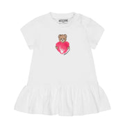 Moschino Baby Heart & Teddy Bear Logo White Dress