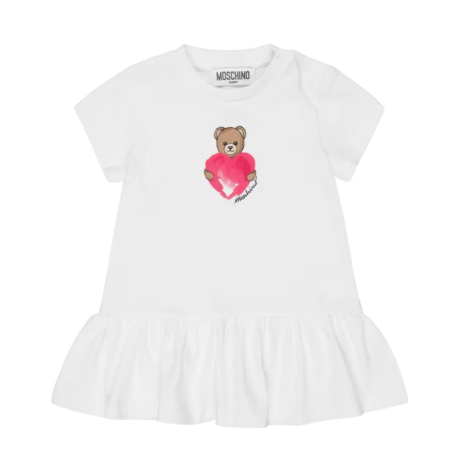 Moschino Baby Heart & Teddy Bear Logo White Dress