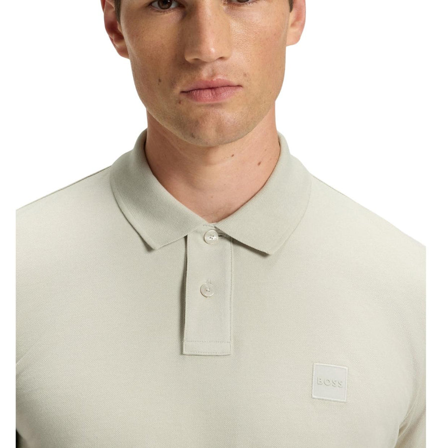 BOSS Passerby Slim Fit Long Sleeve Beige Polo Shirt