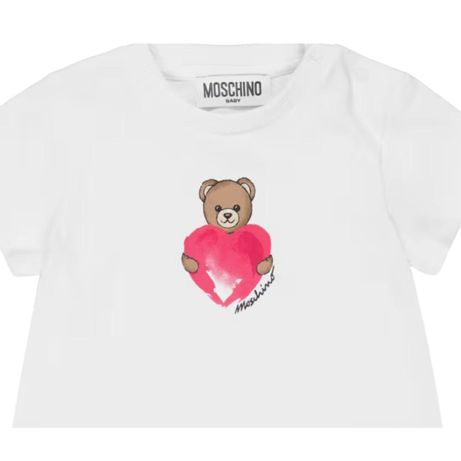 Moschino Baby Heart & Teddy Bear Logo White Dress