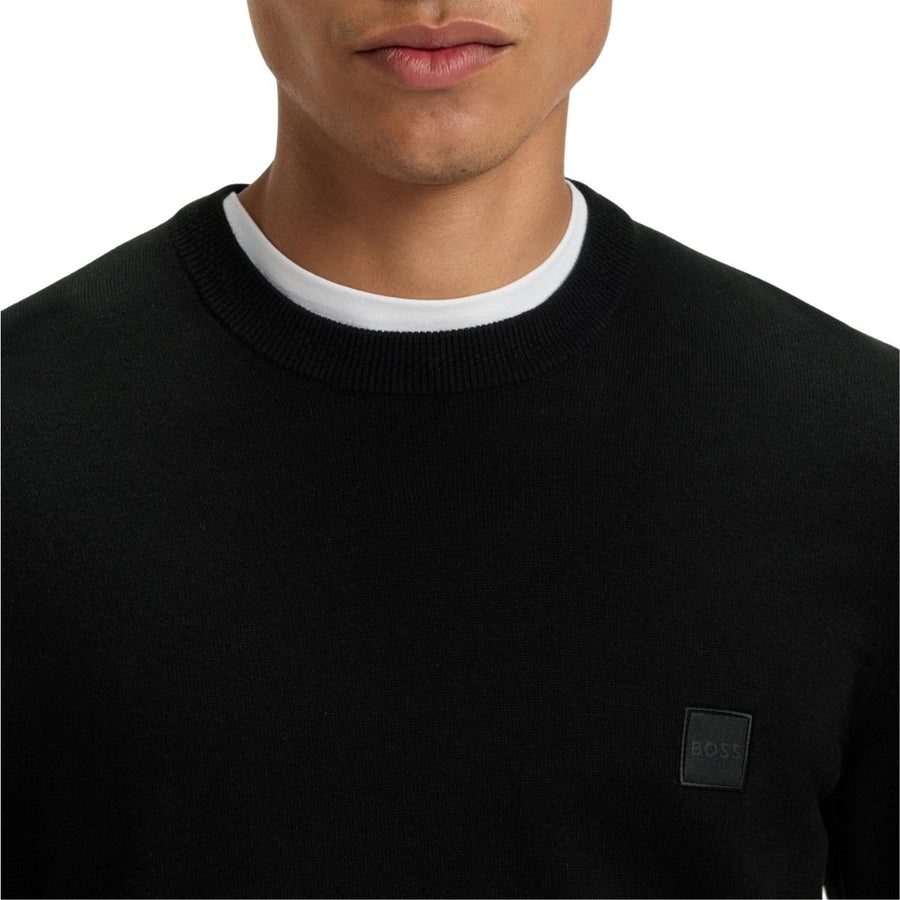 BOSS Logo Patch Cotton-Cashmere Kanovano Black Sweatshirt