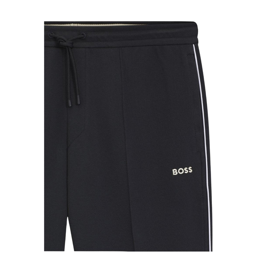 BOSS Cotton-Blend Contrast-Pipping Dark Navy Sweat Tracksuit Bottoms