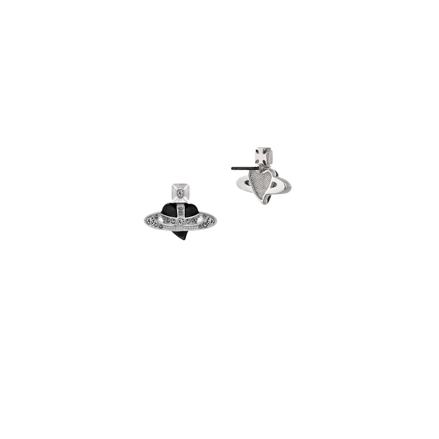 Vivienne Westwood Platinum Black New Diamante Heart Earrings
