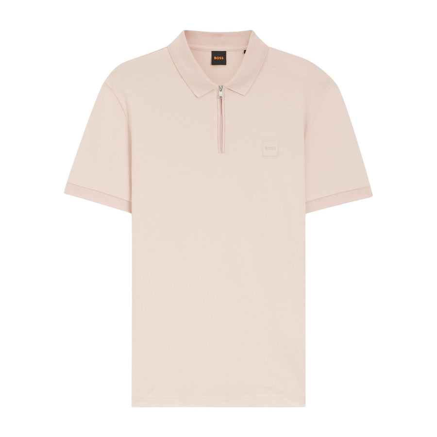BOSS Slim Fit Logo Patch Light Pink Half Zip Polo Shirt