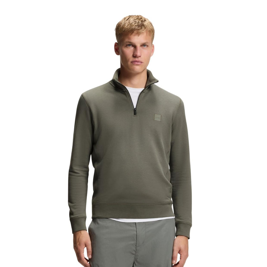 BOSS Logo Patch Zetrust Dark Grey Half Zip Sweatshirt
