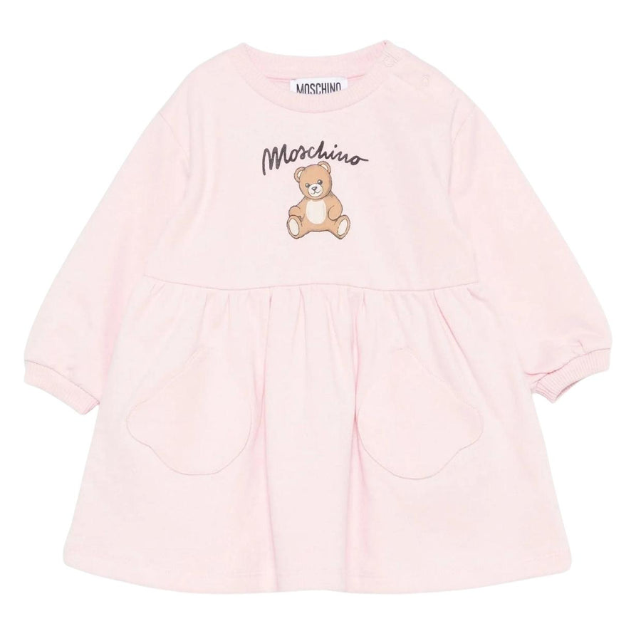 Moschino Baby Teddy Bear Logo Pink Sweat Dress