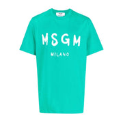 MSGM Brushed Effect Logo Green T-Shirt