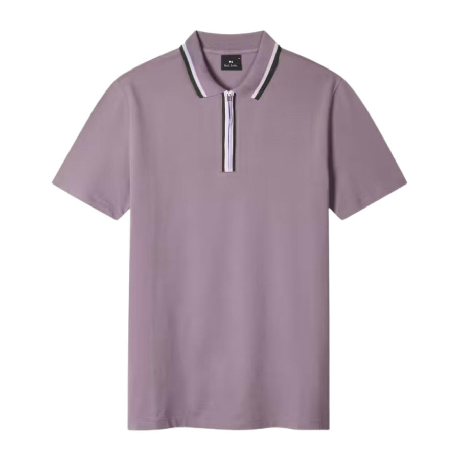 Paul Smith Washed Mauve Regular Fit Contrast Half Zip Polo Shirt