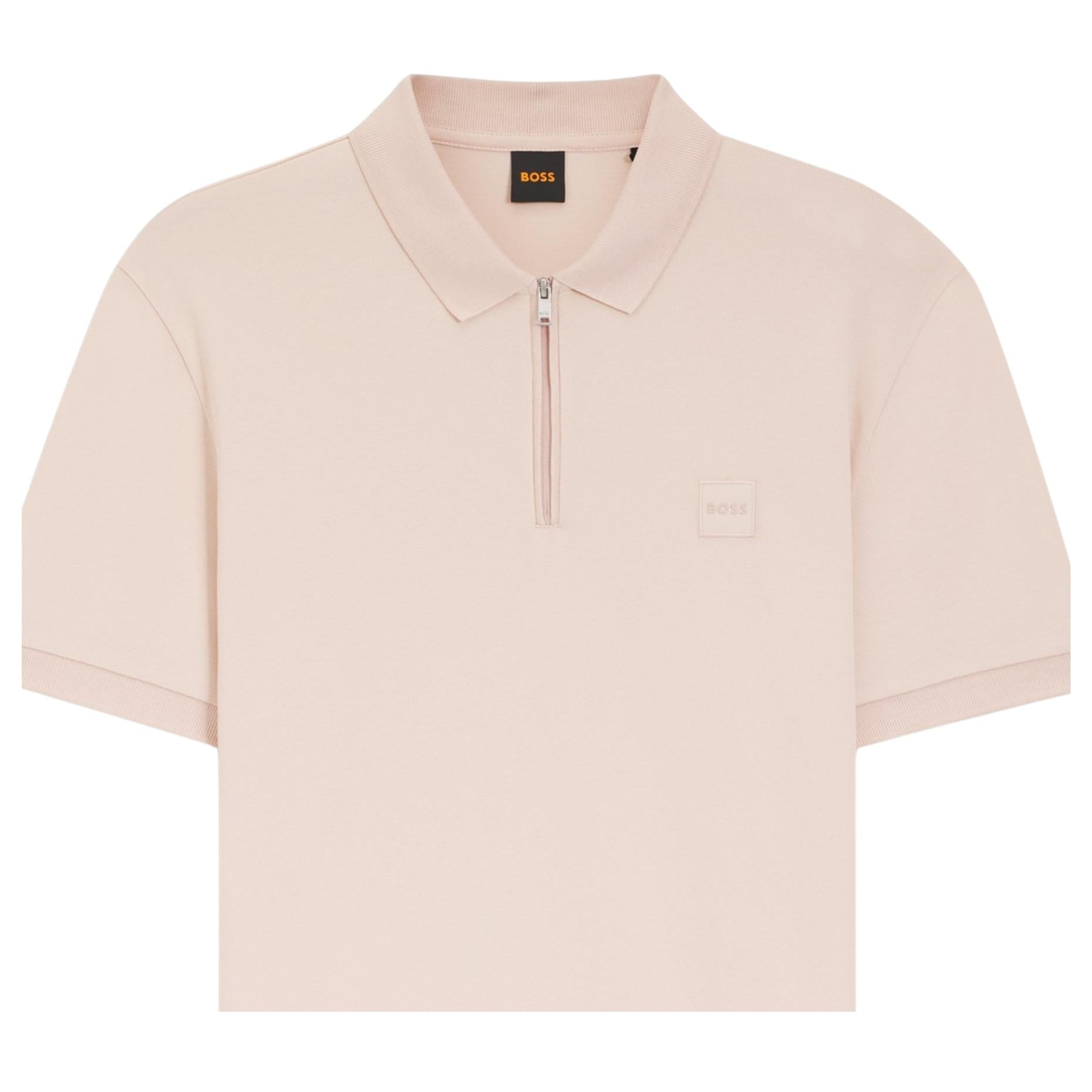 BOSS Slim Fit Logo Patch Light Pink Half Zip Polo Shirt